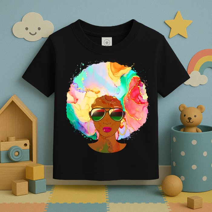 Beautiful African American Black Woman With Paint Swirl Afro Toddler T-Shirt