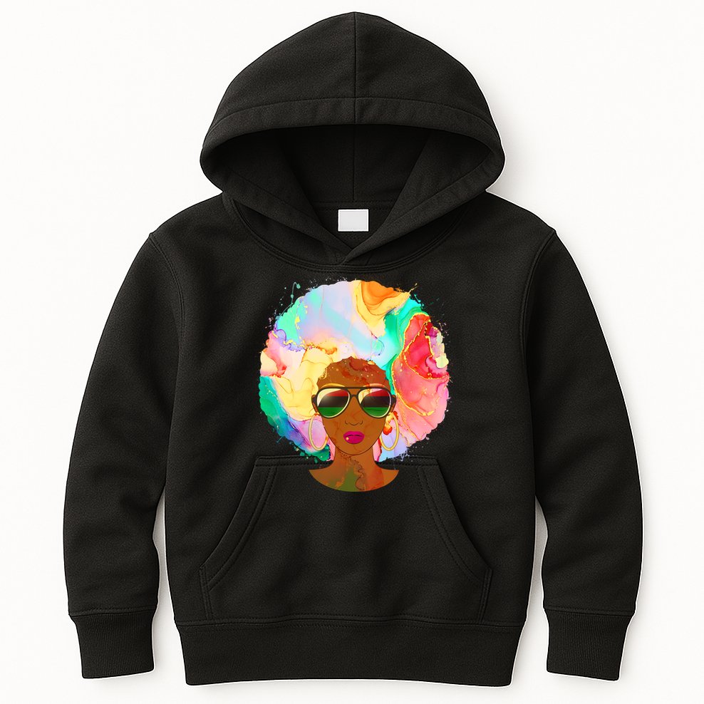 Beautiful African American Black Woman With Paint Swirl Afro Kids Hoodie