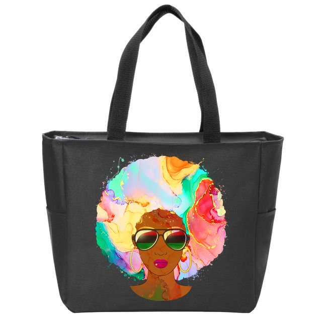 Beautiful African American Black Woman With Paint Swirl Afro Zip Tote Bag