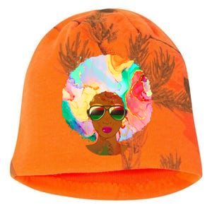 Beautiful African American Black Woman With Paint Swirl Afro Kati - Camo Knit Beanie