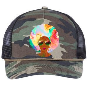 Beautiful African American Black Woman With Paint Swirl Afro Retro Rope Trucker Hat Cap