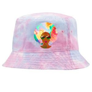 Beautiful African American Black Woman With Paint Swirl Afro Tie-Dyed Bucket Hat