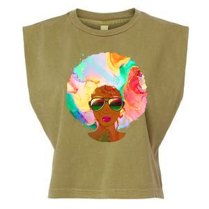 Beautiful African American Black Woman With Paint Swirl Afro Garment-Dyed Women's Muscle Tee