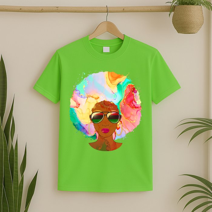Beautiful African American Black Woman With Paint Swirl Afro T-Shirt