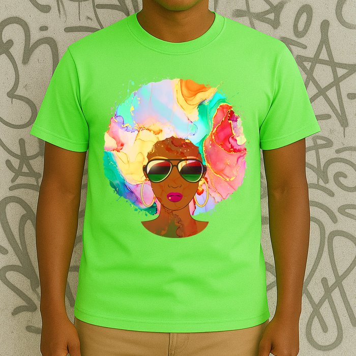 Beautiful African American Black Woman With Paint Swirl Afro T-Shirt