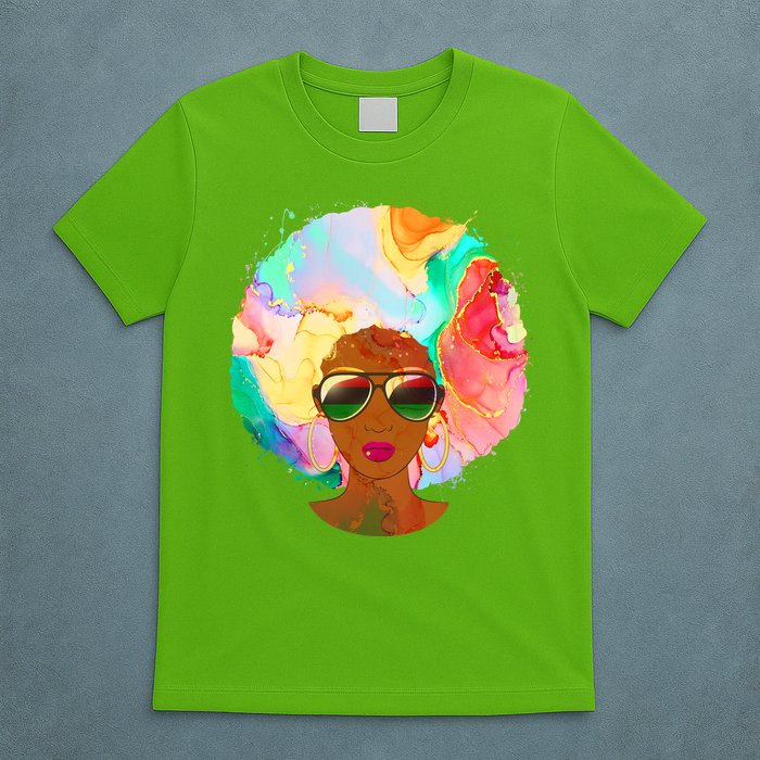 Beautiful African American Black Woman With Paint Swirl Afro T-Shirt