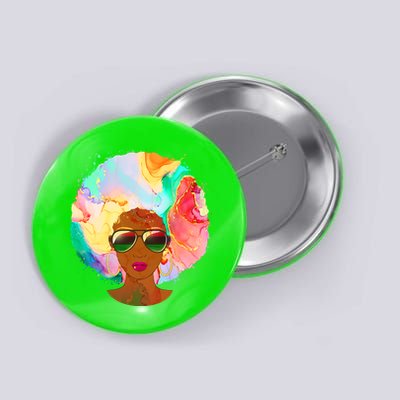 Beautiful African American Black Woman With Paint Swirl Afro Button