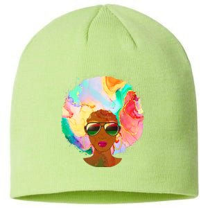 Beautiful African American Black Woman With Paint Swirl Afro Sustainable Beanie