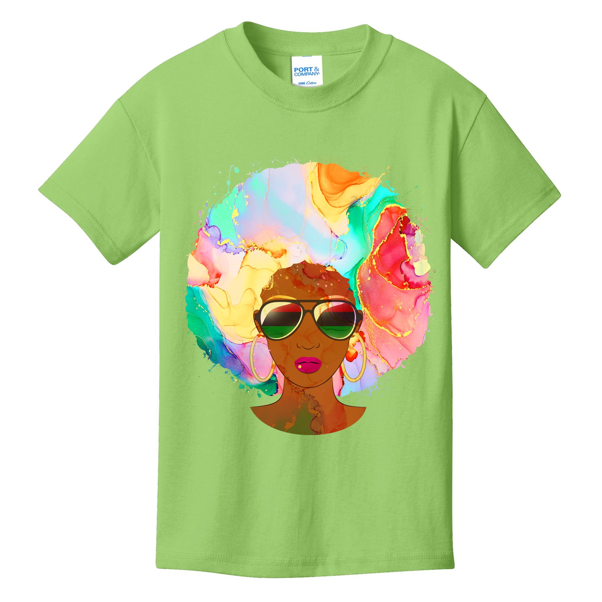 Beautiful African American Black Woman With Paint Swirl Afro Kids T-Shirt