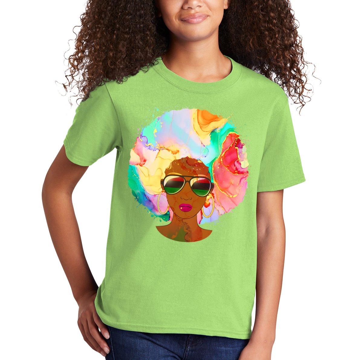 Beautiful African American Black Woman With Paint Swirl Afro Kids T-Shirt