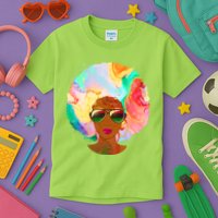Beautiful African American Black Woman With Paint Swirl Afro Kids T-Shirt