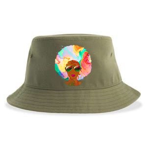 Beautiful African American Black Woman With Paint Swirl Afro Sustainable Bucket Hat