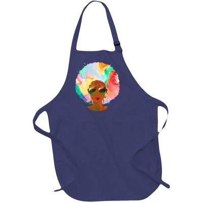 Beautiful African American Black Woman With Paint Swirl Afro Full-Length Apron With Pockets