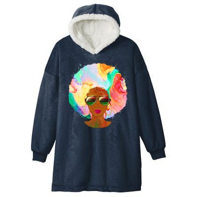 Beautiful African American Black Woman With Paint Swirl Afro Hooded Wearable Blanket