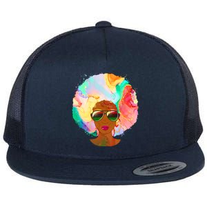 Beautiful African American Black Woman With Paint Swirl Afro Flat Bill Trucker Hat