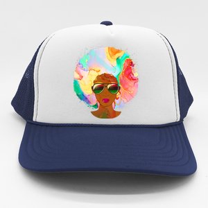 Beautiful African American Black Woman With Paint Swirl Afro Trucker Hat