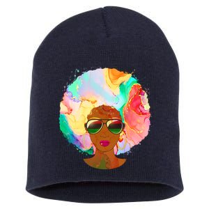 Beautiful African American Black Woman With Paint Swirl Afro Short Acrylic Beanie