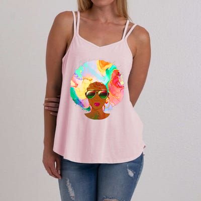 Beautiful African American Black Woman With Paint Swirl Afro Women's Strappy Tank