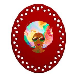 Beautiful African American Black Woman With Paint Swirl Afro Ceramic Oval Ornament