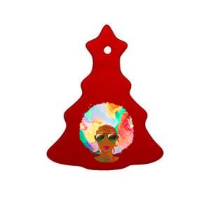 Beautiful African American Black Woman With Paint Swirl Afro Ceramic Tree Ornament