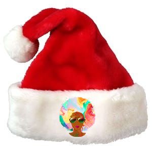 Beautiful African American Black Woman With Paint Swirl Afro Premium Christmas Santa Hat