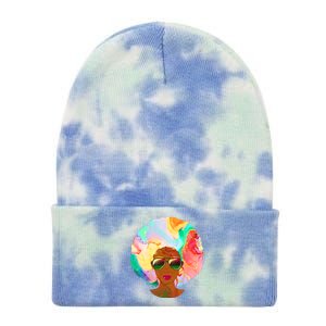 Beautiful African American Black Woman With Paint Swirl Afro Tie Dye 12in Knit Beanie