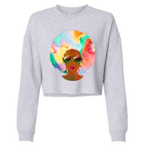 Beautiful African American Black Woman With Paint Swirl Afro Cropped Pullover Crew