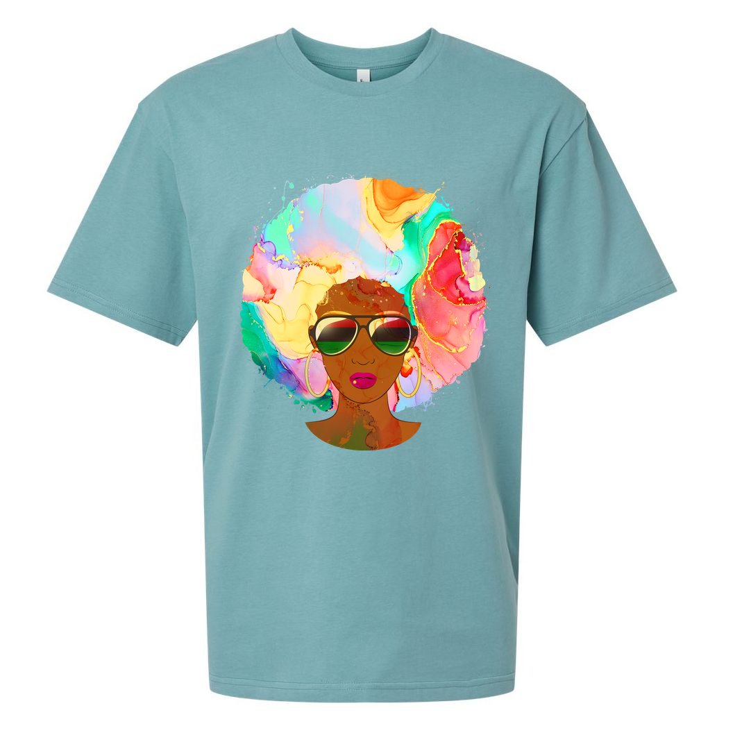 Beautiful African American Black Woman With Paint Swirl Afro Sueded Cloud Jersey T-Shirt
