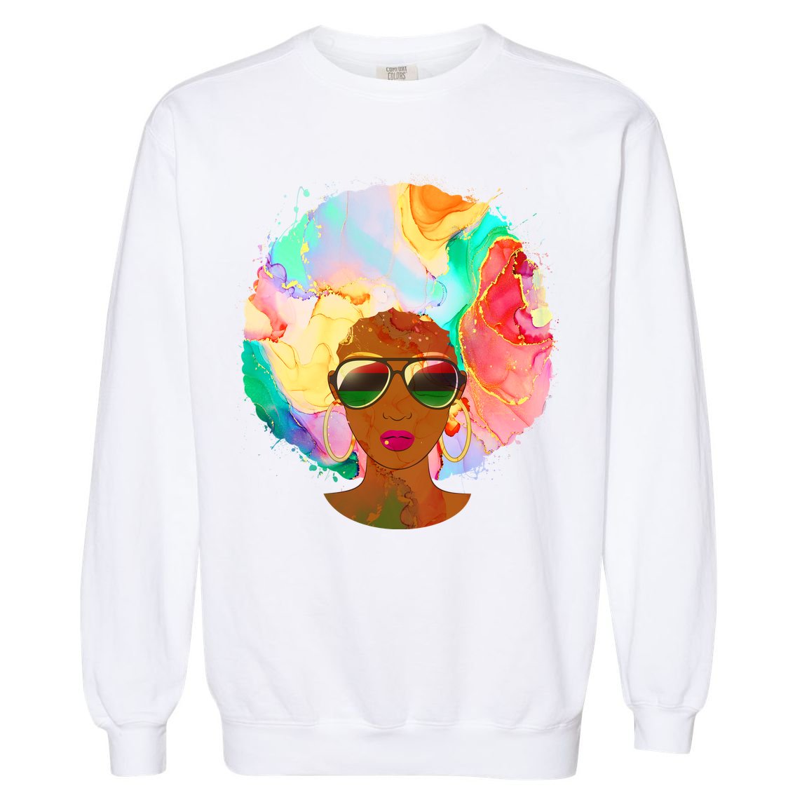 Beautiful African American Black Woman With Paint Swirl Afro Garment-Dyed Sweatshirt
