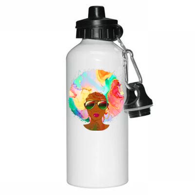 Beautiful African American Black Woman With Paint Swirl Afro Aluminum Water Bottle