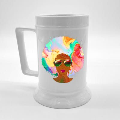 Beautiful African American Black Woman With Paint Swirl Afro Beer Stein