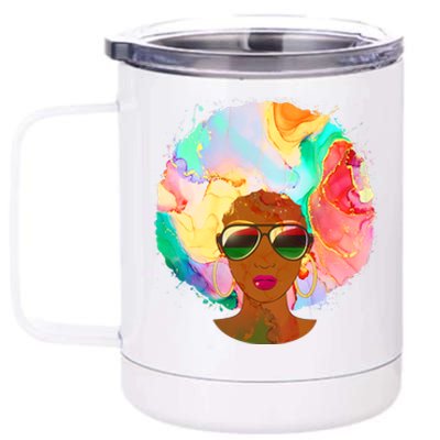 Beautiful African American Black Woman With Paint Swirl Afro 12 oz Stainless Steel Tumbler Cup