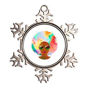 Beautiful African American Black Woman With Paint Swirl Afro Metallic Star Ornament