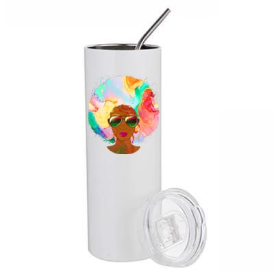 Beautiful African American Black Woman With Paint Swirl Afro Stainless Steel Tumbler