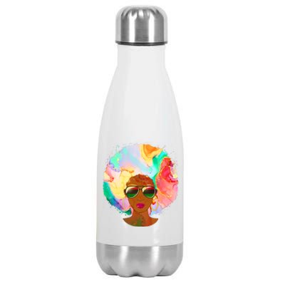 Beautiful African American Black Woman With Paint Swirl Afro Stainless Steel Insulated Water Bottle