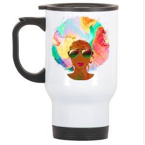 Beautiful African American Black Woman With Paint Swirl Afro Stainless Steel Travel Mug