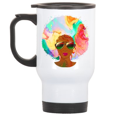 Beautiful African American Black Woman With Paint Swirl Afro Stainless Steel Travel Mug