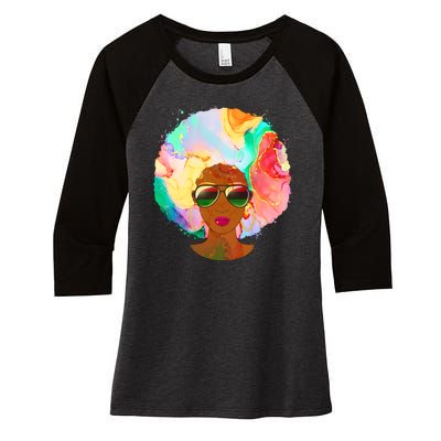 Beautiful African American Black Woman With Paint Swirl Afro Women's Tri-Blend 3/4-Sleeve Raglan Shirt