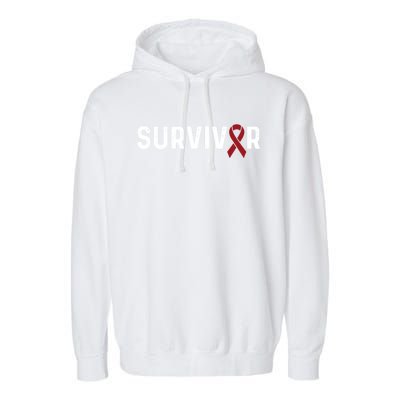 Brain Aneurysm Awareness Burgundy Ribbon Survivor Gift Garment-Dyed Fleece Hoodie