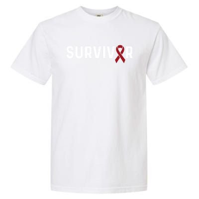 Brain Aneurysm Awareness Burgundy Ribbon Survivor Gift Garment-Dyed Heavyweight T-Shirt