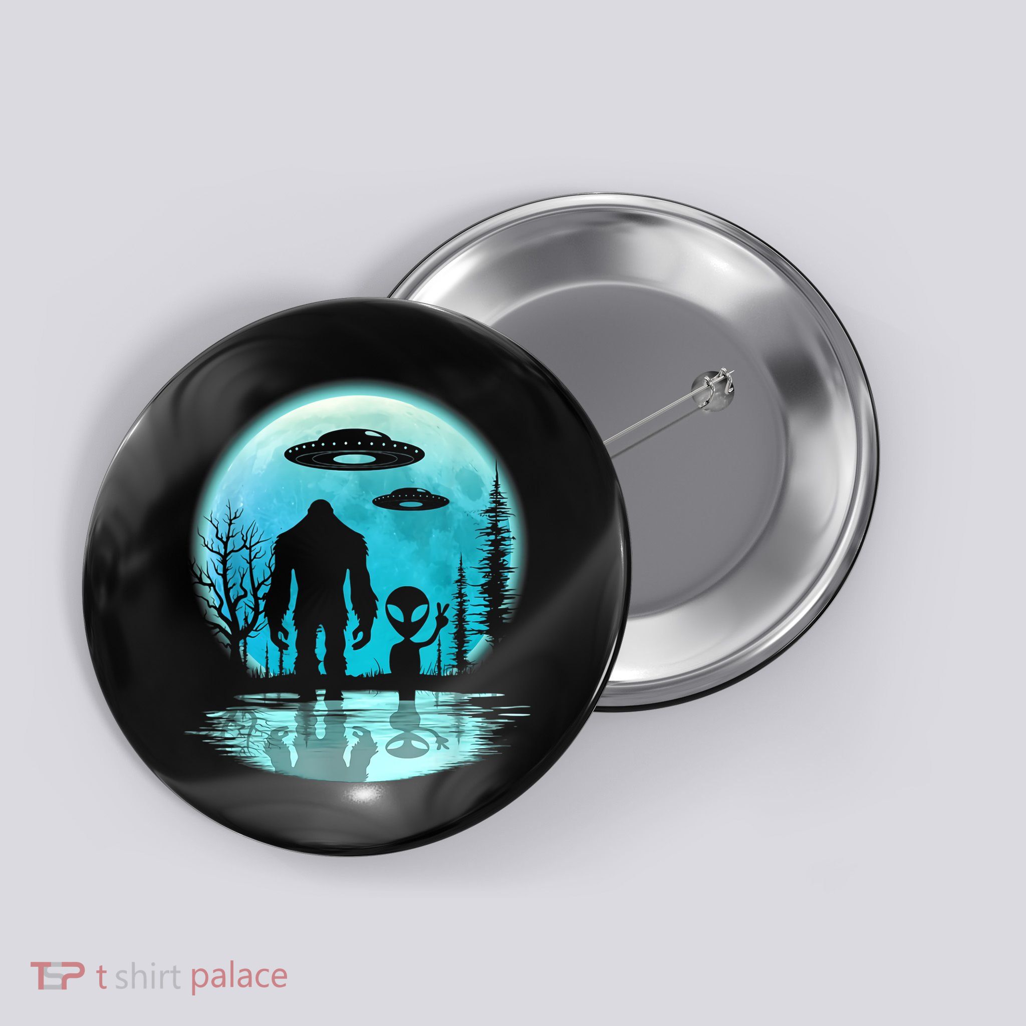 Bigfoot And Alien UFO Button