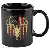 Bucks Antlers and Skull on an American Flag Deer Hunters 11oz C Handle Ceramic Mug