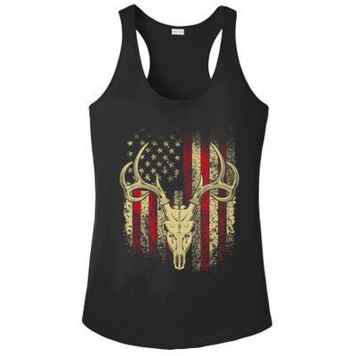 Bucks Antlers and Skull on an American Flag Deer Hunters Ladies PosiCharge Competitor Racerback Tank