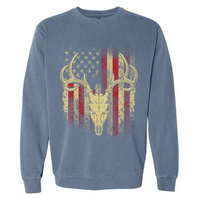 Bucks Antlers and Skull on an American Flag Deer Hunters Garment-Dyed Sweatshirt