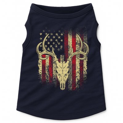 Bucks Antlers and Skull on an American Flag Deer Hunters Doggie Tank
