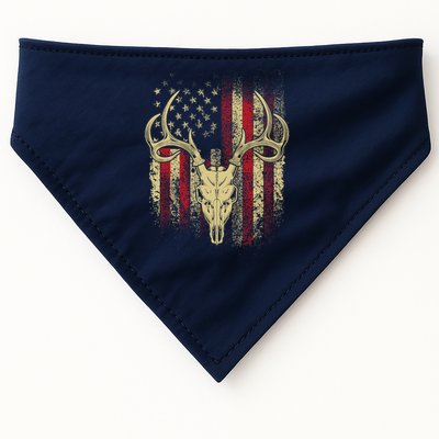 Bucks Antlers and Skull on an American Flag Deer Hunters USA-Made Doggie Bandana