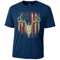 Bucks Antlers and Skull on an American Flag Deer Hunters Cooling Performance Crew T-Shirt