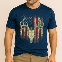 Bucks Antlers and Skull on an American Flag Deer Hunters Cooling Performance Crew T-Shirt