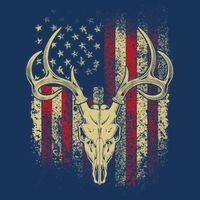 Bucks Antlers and Skull on an American Flag Deer Hunters Cooling Performance Crew T-Shirt
