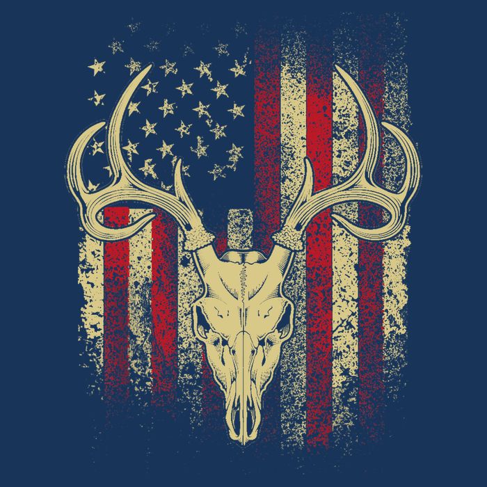 Bucks Antlers and Skull on an American Flag Deer Hunters Cooling Performance Crew T-Shirt